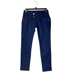 BLK DNM Blue Dark Wash Jeweled‎ Button Wide Waistband Slim Jeans Size 28